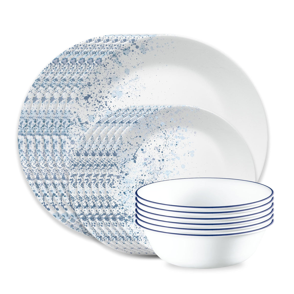 Corelle Vitrelle 18-Piece Service for 6 Dinnerware Set, Triple Layer Glass and Chip Resistant, Lightweight Round Plates and Bowls Set, Portofino