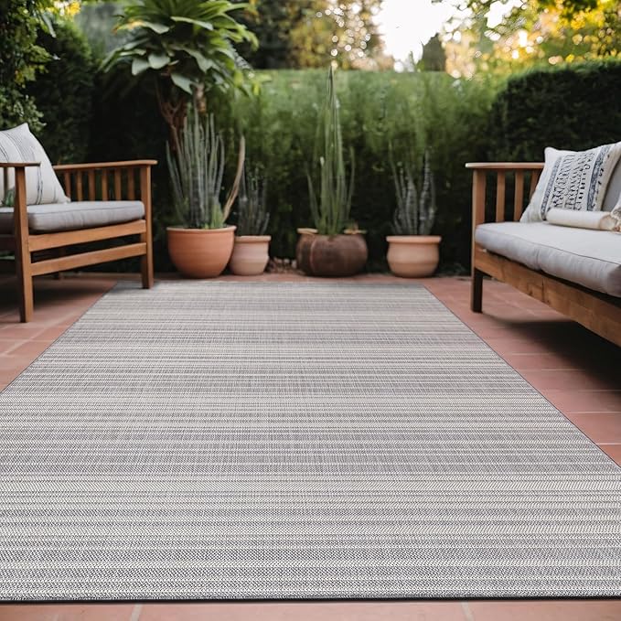 Stripe Outdoor Rug 10x14 Washable Outside Carpet for Indoor Patio Porch Waterproof Easy Cleaning Non Shedding Area Rugs Gray 10 x 14