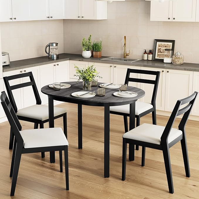 Giantex 43" Wooden Dining Table for 2-4 People, Oval Kitchen Table w/Rubber Wood Legs, Farmhouse Dining Room Desk for Small Place Apartment, Home Office Living Room Furniture, Load 260 LBS
