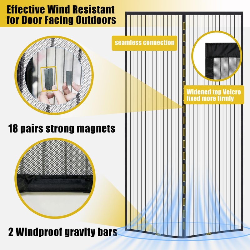 Magnetic Screen Door - Fit 38x82inch, Size 40x84inch, Keeps Bugs & Mosquito Out - Magnet for Interior/Outdoor Doors, Black