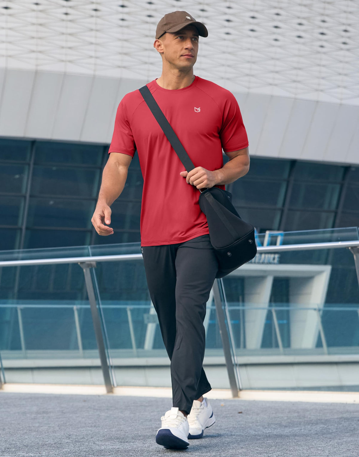 Men's Athletic Workout T-Shirts Moisture Wicking Cooling Running Shirts Short Sleeve Performance Tee for Gym Tennis(Red,S)