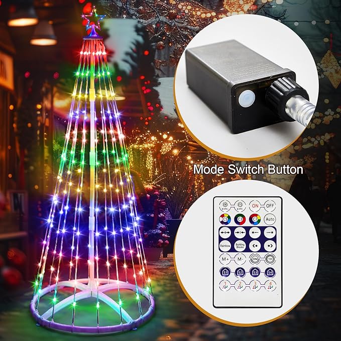 6 Pack 4ft Christmas LED Cone Tree Lights 24 Modes Color Changing with Timer Foldable Lighted Trees Waterproof Outdoor String Lights Holiday Decor for Christmas New Year Xmas Decorations
