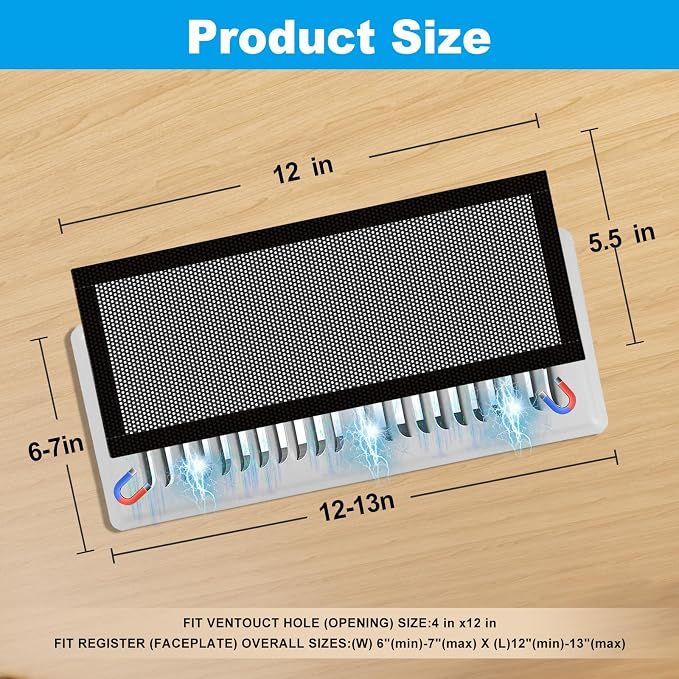 6-Pack Black Magnetic Vent Covers 5.5x12 Inch