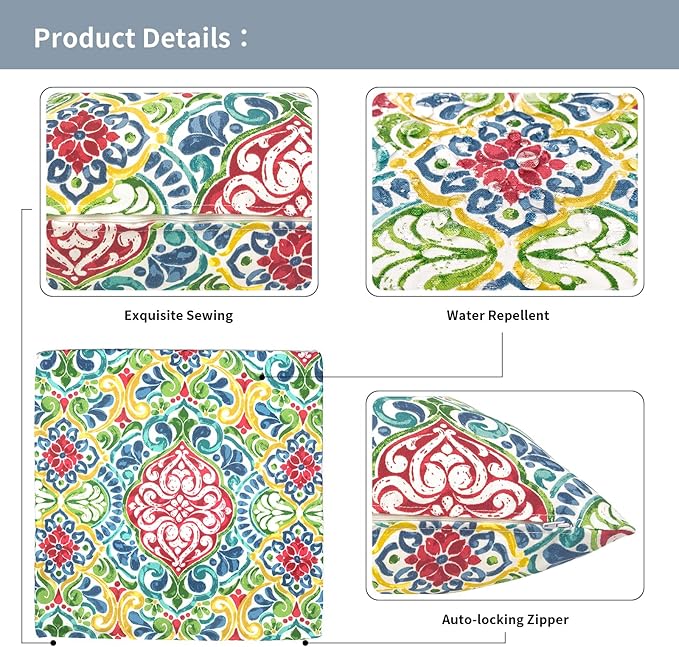 Outdoor Throw Pillow Covers 16x16 Inch, Square Patio Pillow Cases Pack of 2, Modern Decorative Back Cushion Covers for Patio Furniture Garden Couch Farmhouse,Damask Red