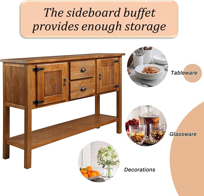LKTART Solid Wood Farmhouse Console Table,Sofa Table with Storage Drawers and Shelves,Entryway Table for Entry Hallway Foyer,Easy Assembled (48" Brown)