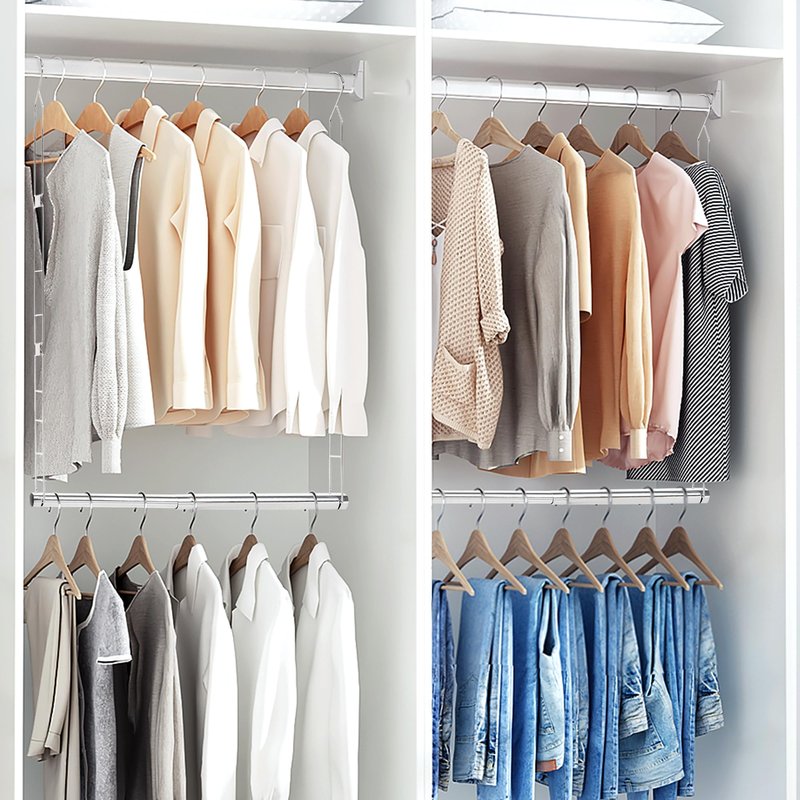 STORAGE MANIAC Hanging Closet Rod, Adjustable Width and Height Closet Hanging Organizer, Space-Saving Clothes Hanging Bar, Closet Extender Hanging Rod Double Closet Hanging Rod, 1 Pack Chrome