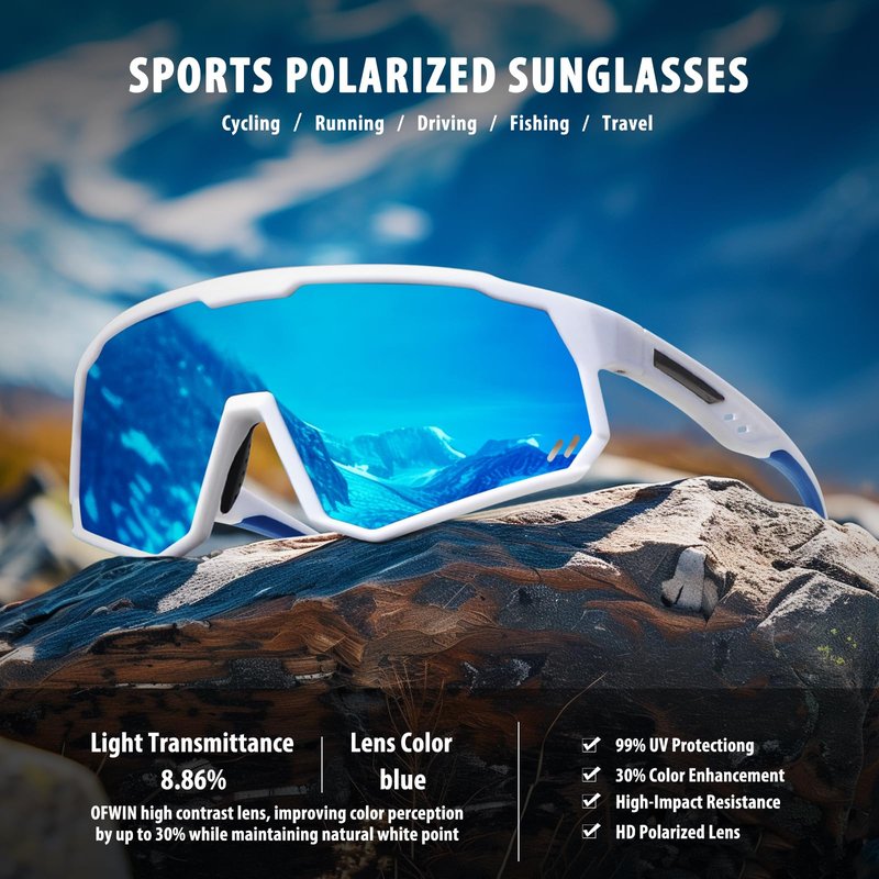 Ofwin Polarized Sports Sunglasses for Men Women Wrap Around Cycling Running Sun Glasses UV400 Protection