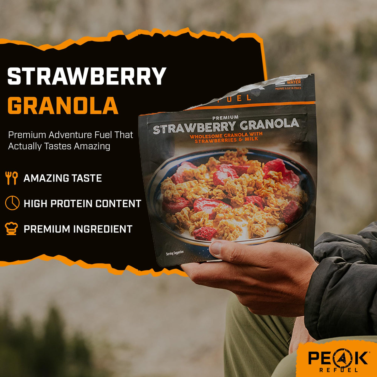Peak Refuel Strawberry Granola 2-Pack | Freeze Dried Backpacking, Camping & Emergency Prep Food | 2 Servings Pouches
