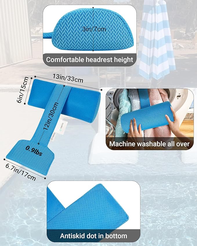Headrest Pillow for Patio Chaise Lounge, Spa Pillow for Adult with Non-Slip Weighted Tail, Outdoor Cushion All Weather Sunbathing Swing Pool Furniture, Quick Drying