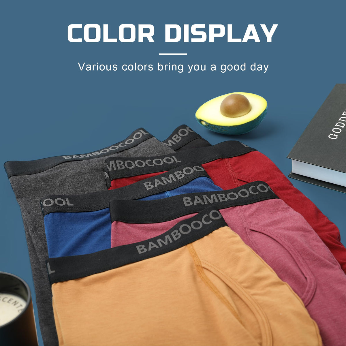 BAMBOO COOL Men's Underwear Breathable Boxer Briefs with Fly Moisture-Wicking Lightweight Underwear