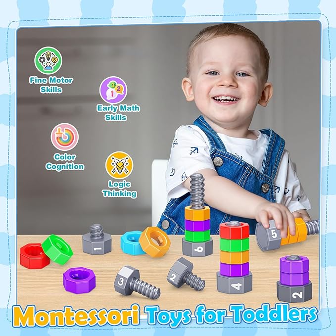 2-in-1 Montessori Counting & Stacking Toys for Toddlers Ages 1-5 Autism Sensory Toys for Kids Preschool Educational Spinning Learning Games Birthday Xmas Gifts for Boys Girls 1-5 Year Old