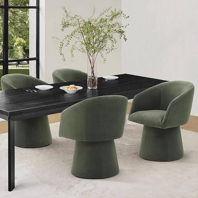Swivel Dining Chairs Set of 1, Upholstered Mid Century Modern Deskchair with Barrel Back, Linen Fabric Kitchen Chairs for Dining Room, Bedroom, Dressing Room, Green