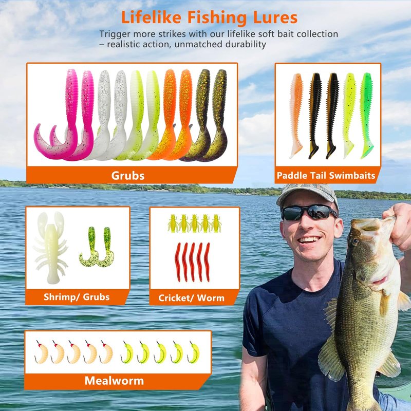 Fishing Lures kit, 132pcs Tackle Box Kit Included Crankbaits, Spoon, Hooks, Weights & Other Accessories, Freshwater & Saltwater Bait Lure for Bass, Trout, Walleye, Fishing Gear Gift for Men
