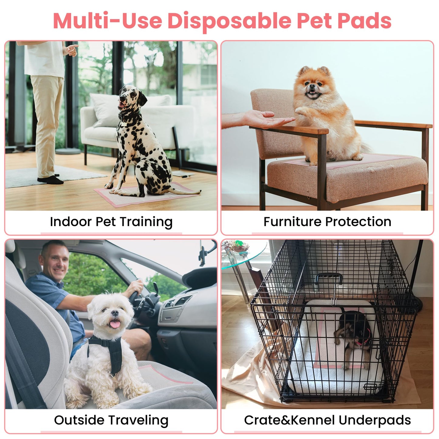 Pet Toilet Training Pads 100Count Disposable Puppy Pee Pads 18" x 13" for Dogs, Ultra Absorbent|Quick Dry|Leak-Proof Pet Potty Pads for Dog, Cat, Rabbits and Guinea Pigs (Pink)