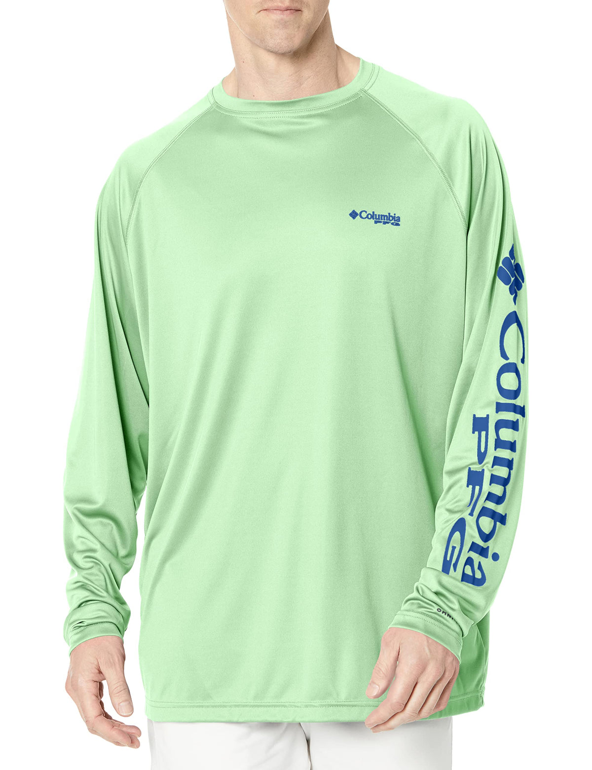Columbia Men's PFG Terminal Tackle Long Sleeve Fishing Shirt, Key West/Vivid Blue Logo, 3X Tall