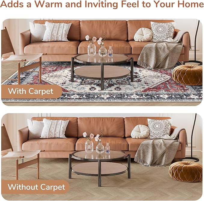 OPPODREAM Thin 10x14 Area Rugs, Washable Rugs 10x14 with Non Slip Backing, Low-Pile Faux Cashmere 10 x 14 Carpet, Black & Red