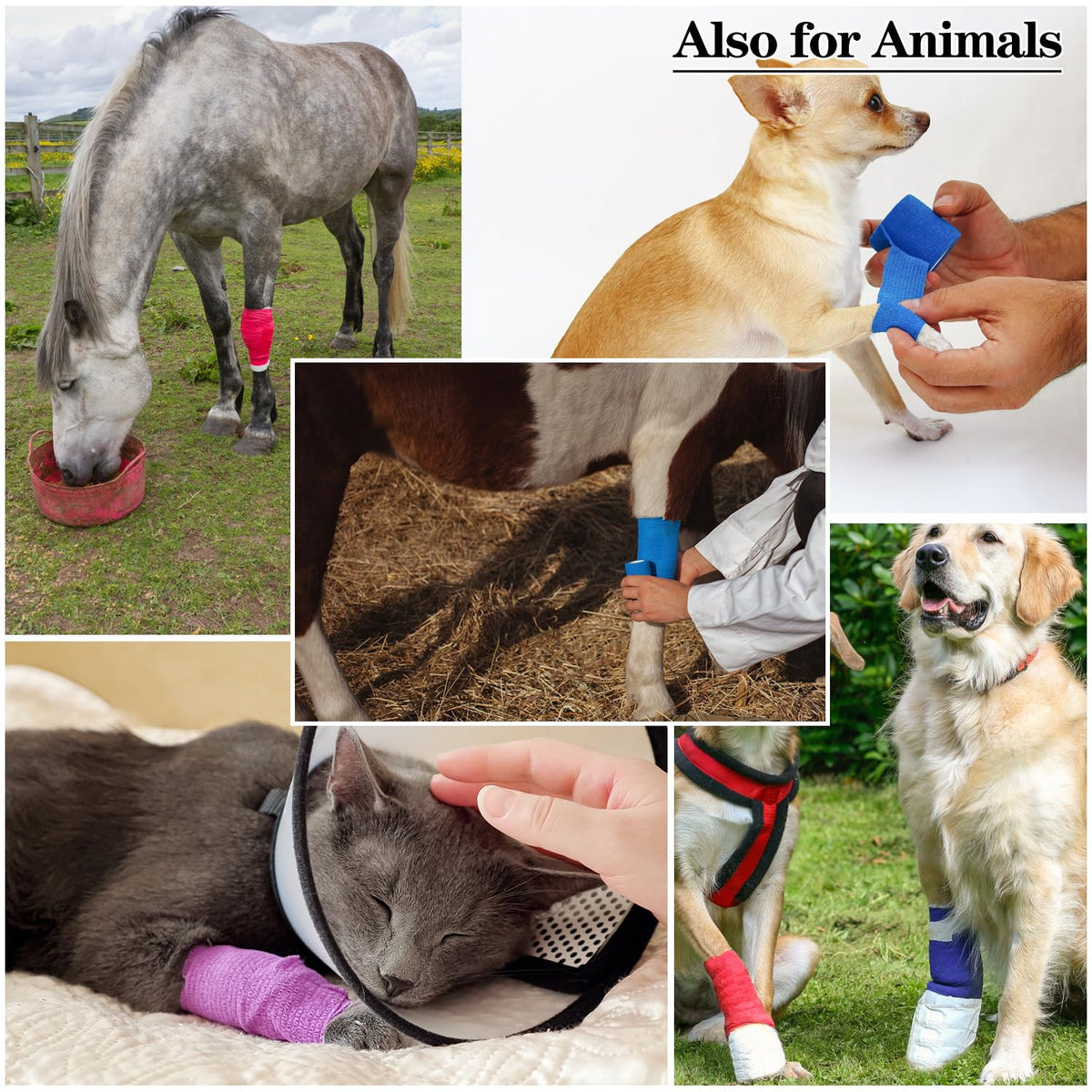 2" Self Adhesive Bandage Wraps, 6pcs Vet Wraps, White, 5 Yard Self Adherent Wraps for Sports, Wrist, Ankle and Swelling