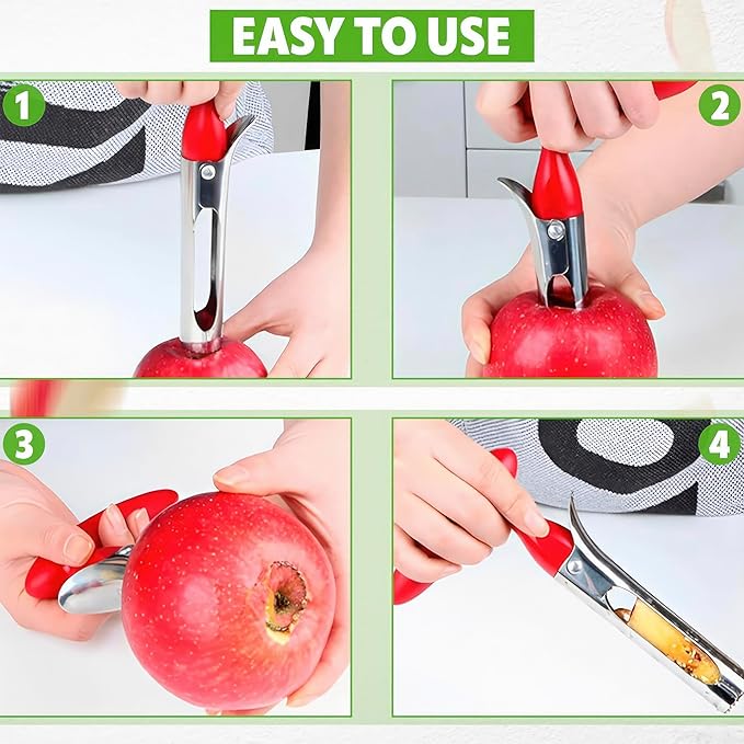 Apple Corer Tool for Big and Small Apples, Stainless Steel (Red)