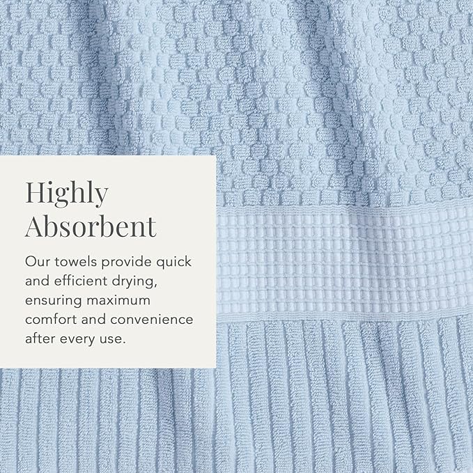 NY Loft 100% Cotton Towel Set 6 Piece | Super Soft & Absorbent Quick-Dry 2 Bath Towels 2 Hand Towels & 2 Washcloths |Textured and Durable Cotton | Trinity Collection (6 Piece Set, Chambray Blue)