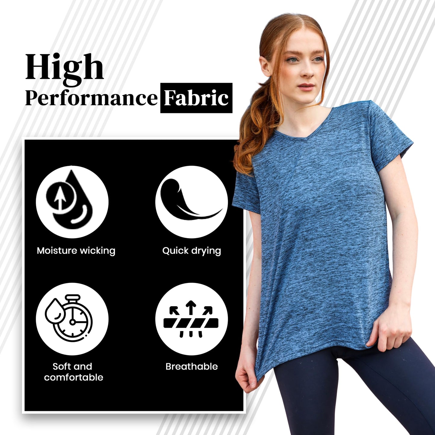 5-Pack Workout Tops for Women – Short Sleeve V-Neck Dry-Fit Moisture-Wicking Women's Activewear T-Shirts for Gym Yoga Running