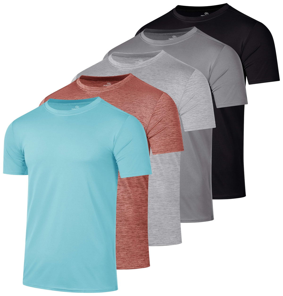 Real Essentials 5 Pack: Men's Dry-Fit Short Sleeve Crew Neck T Shirts Fitness Running Gym Workout Cool Exercise Athletic Tee, Set 19, Medium