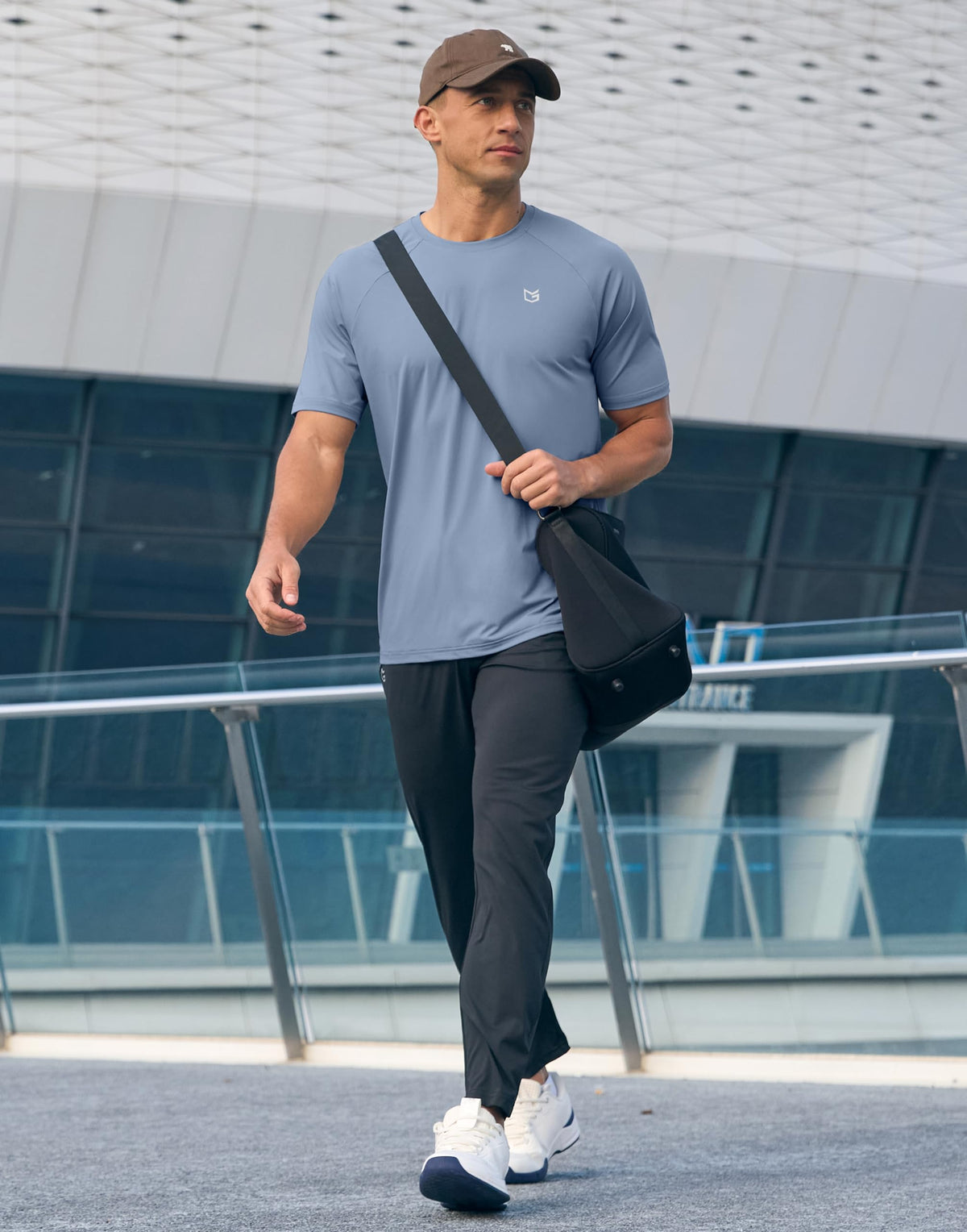 G Gradual Men's Athletic Workout T-Shirts Moisture Wicking Cooling Running Shirts Short Sleeve Performance Tee for Gym Tennis(Slate Blue,L)