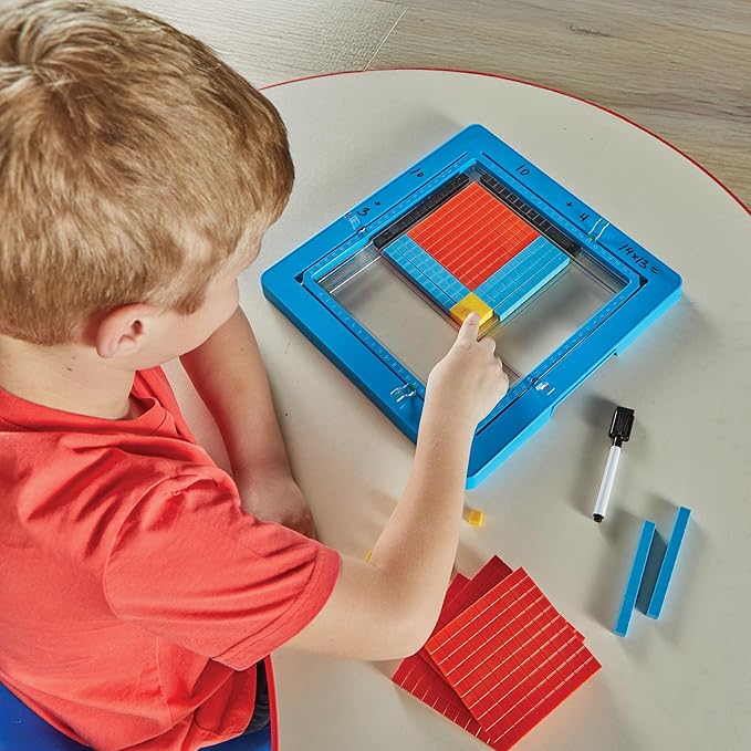 hand2mind Area Model Tray with Base Ten Blocks, Multiplication Manipulatives, Base 10 Math Manipulatives 3rd Grade, Counting Cubes, Teacher Supplies for Classroom Elementary, Math Classroom Must Haves