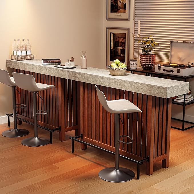 LITTLE TREE 63-Inch Home Bar Table, 2-Tier Storage Shelf Mini Bar Unit, Kitchen Pub Table, Small Indoor Bar Counter, Grey + Rustic Brown