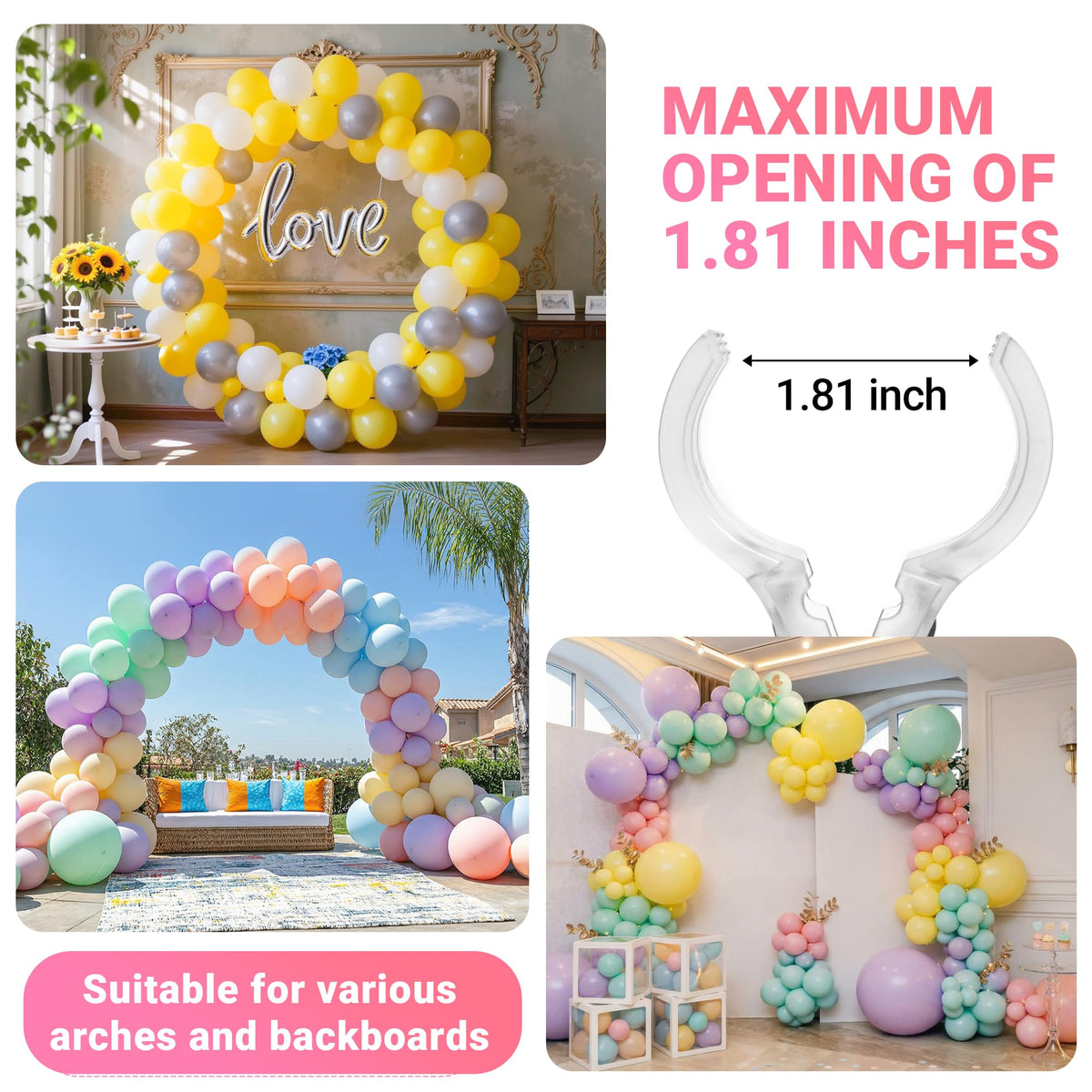 12 Pack Balloon Arch Clips - 3.5 Inch Clear Clips for Backdrop Stand - Transparent Spring Clamps for Balloon Arch - Strong Garland Hanging Clamps- Photography Accessories for Party, Wedding, Birthday