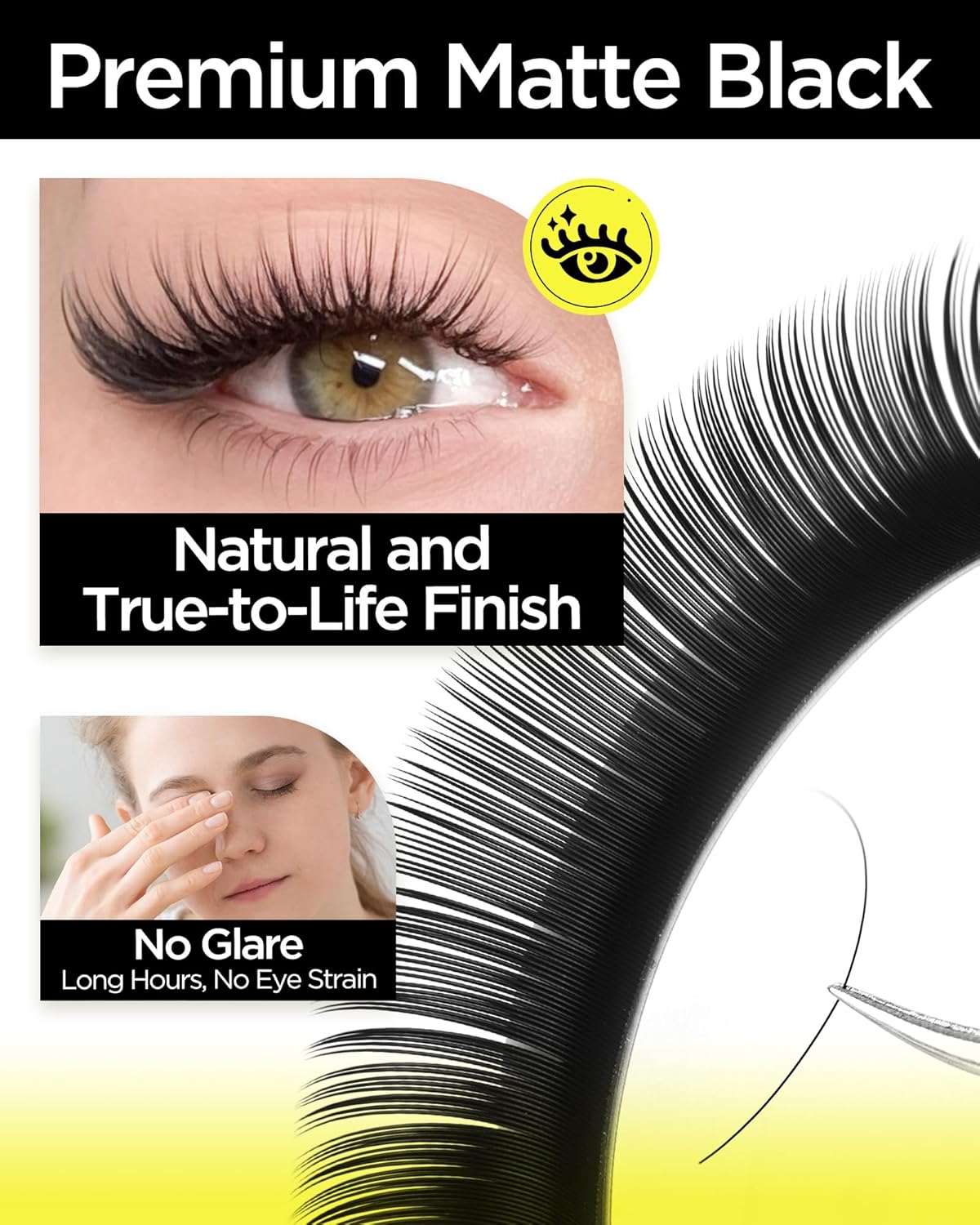 BEYELIAN Eyelash Extension 0.05 D Curl 14mm Easy Fan Lash Extensions Volume Lashes 100°/212°F High Temperature Resistant Classic Professional Use Natural Matte Black (0.05 D 14mm)