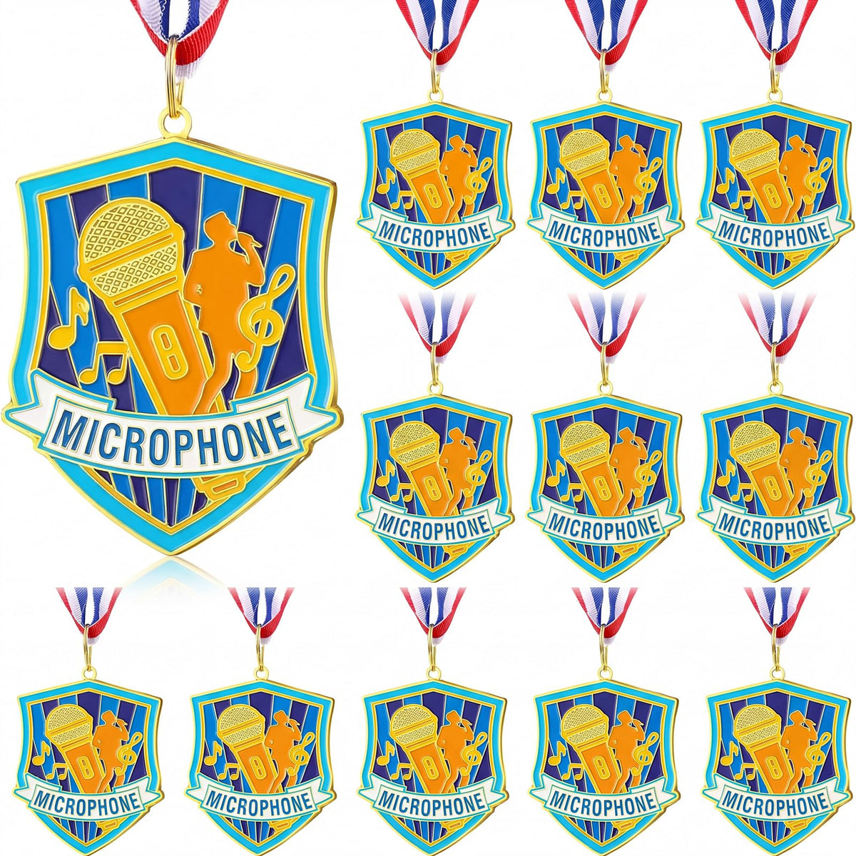 Loetere 12 Pcs Award Medals with Neck Ribbons 2.4 Inch Winner Medals Bulk Metal Award Prizes for Talent Shows Academic Competitions Tournaments Team Events(Microphone)