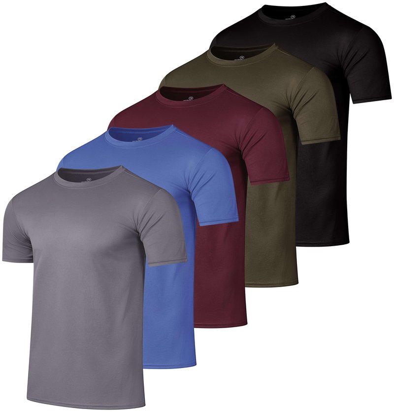 Real Essentials 5 Pack: Men’s Mesh Short Sleeve Crew Neck T-Shirt - Workout Gym Active Athletic Tee (Set 4, Black, Charcoal, Blue, Green, Burgundy - XL - Standard)