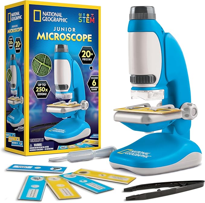 National Geographic Junior Microscope for Kids- Kit Includes Up to 250x Magnification Handheld Mini Attachment, 12 Slides, Lab Guide, Science Toy for Ages 6-12, STEM Project