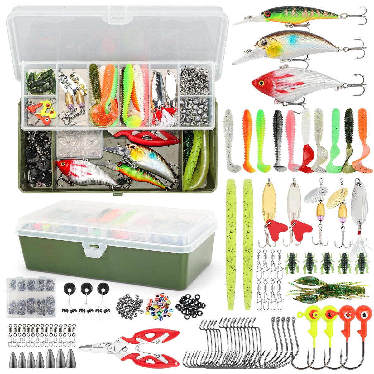 TCMBY 236Pcs Fishing Lures Tackle Box with Tackle Included, Crankbaits, Spoon, Hooks, Weights & Accessories, Casting Fishing Gear for Bass, Trout