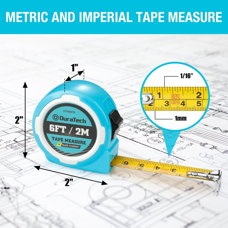 DURATECH Mini Tape Measure, 2 PCS 6FT Inch/Metric Small Tape Measure, Retractable Easy Reading Keychain Measurement Tape, Pocket Size Small Tape Measure for Engineer, Portable, ABS Protective Casing