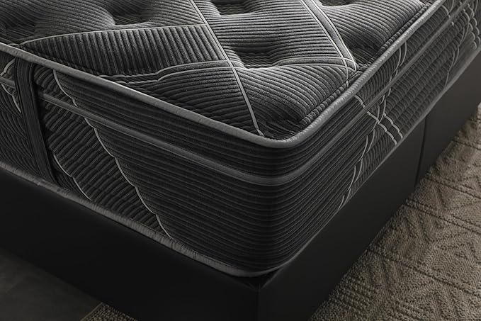 Ottomanson Queen 13" Luxury Black vSilver Eurotop Mattress - Inspired by The Space Race - Medium-Firm Hybrid Comfort - Made in USA - Premium Quilted Cover - Fiberglass-Free - Bed in a Box