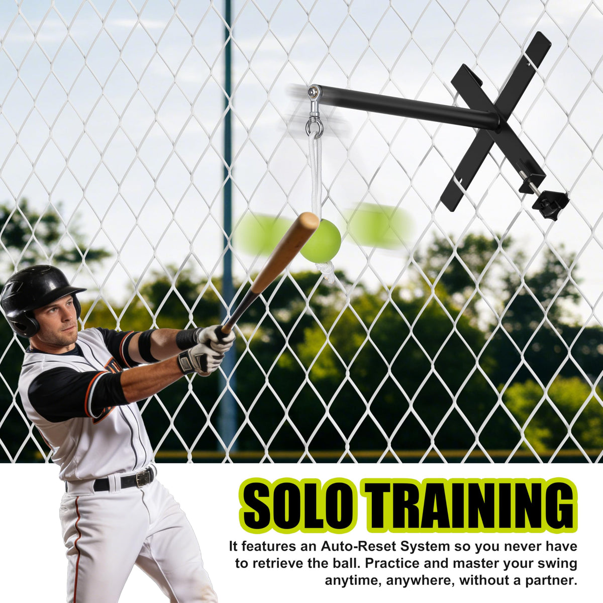 Hikeen Portable Baseball Swing Trainer with Auto Reset Tethered Ball - Baseball/Softball Hitting Trainer for Solo Batting Practice, Easy Fence Mount Setup for All Ages