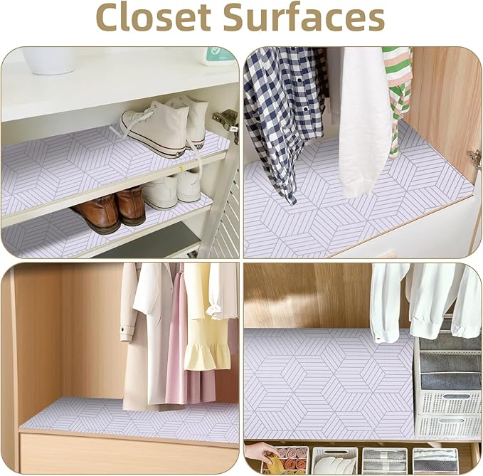 Shelf Liners for Kitchen Cabinets 24in x 20FT, Non Adhesive Cabinet Liner Strong Non-Slip Thickened Silver Geometric Easy to Clean for Shelf, Cabinet, Refrigerator with Knife and Tape Measure