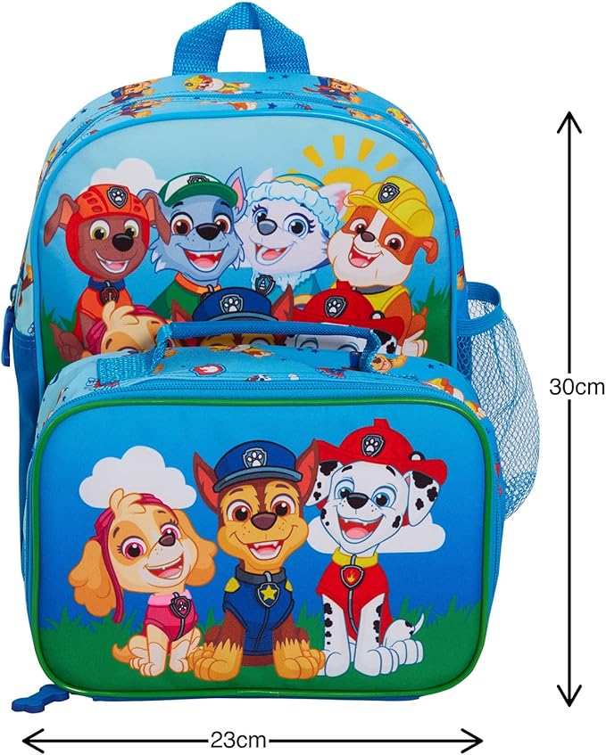 Paw Patrol Backpack with Lunch Bag for Kids School Bag Boys Girls Nursery Rucksack Matching Insulated Bag Set, Blue, One Size, Casual