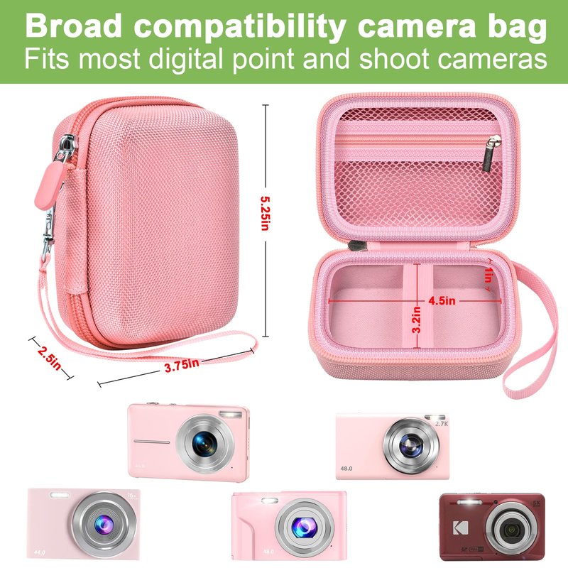 ALKOO Case Compatible with CAMKORY Digital Camera/for VAHOIALD FHD 1080P Digital Point and Shoot/for Kodak PIXPRO FZ55/ FZ45 16MP Vlogging/for IWEUKJLO, Holder for SD Card More- Pink (Box Only)