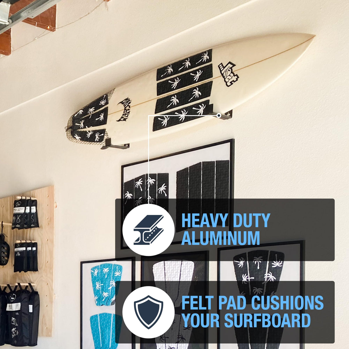 Ho Stevie! Surfboard Wall Mount - Strong Racks Hold Any Size Surfboard - Easy To Install (Hardware Included) - Felt Padding Protects Your Surfboard