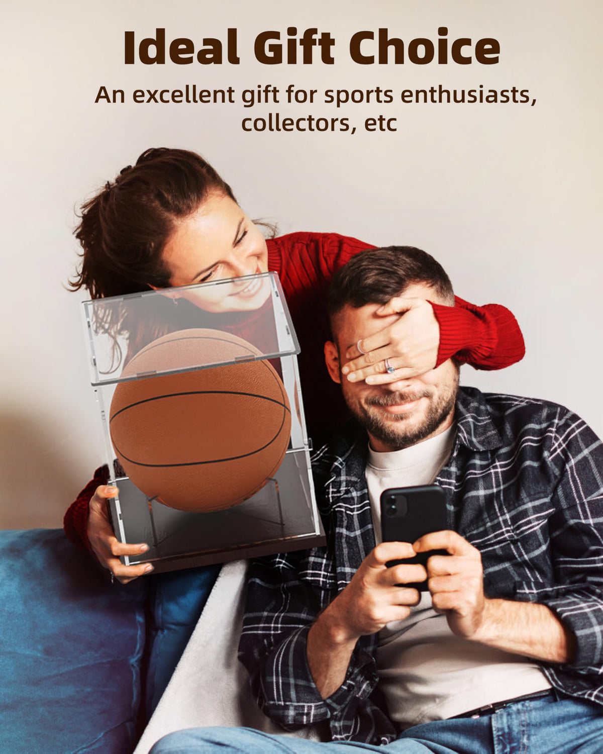 Fitense Full Size Acrylic Basketball Display Case with Solid Wood Base