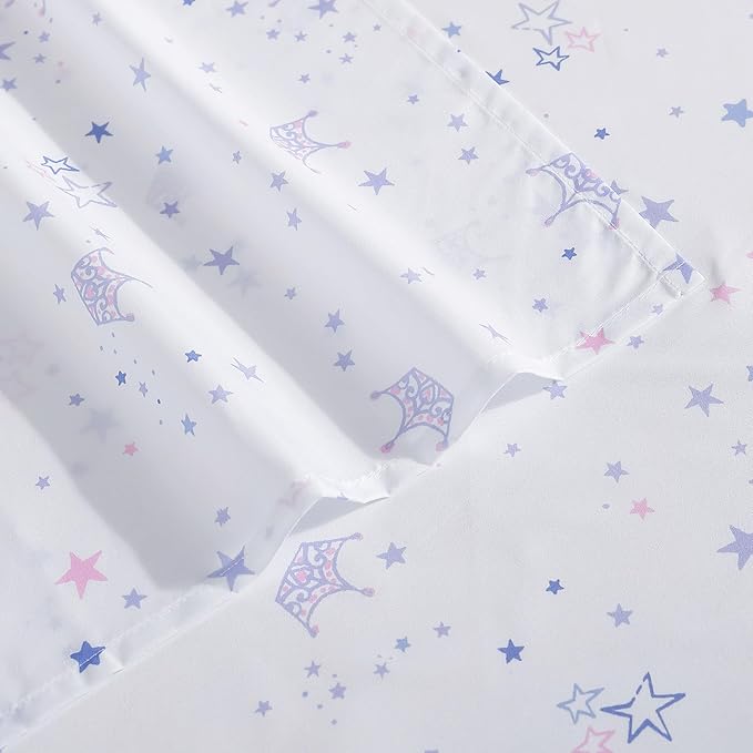 Laura Ashley Kids - Queen Sheet Set, Soft & Wrinkle-Resistant Toddler Bedding Set, Ideal Girl Room Essentials, Bed Sheets with Matching Pillowcases (Dancing Stars Purple)