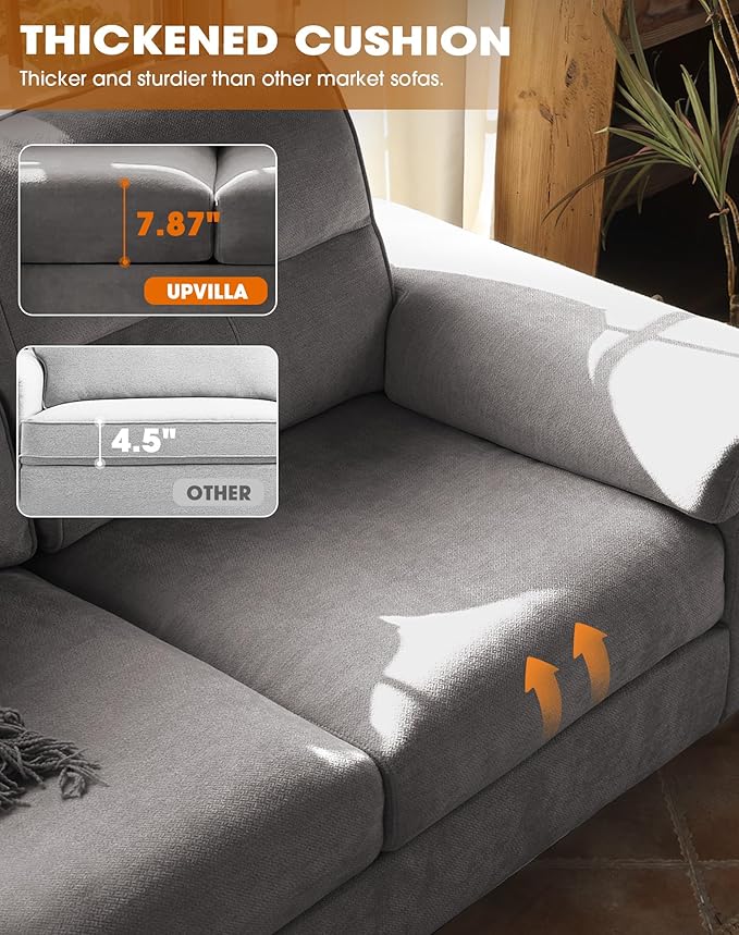 71.25" Modern Couches for Living Room, Deep Seat Sofa with 8” Cushion, Comfy 2-Seater Chenille Loveseat with Convertible Armrest, Removable Sofa Cover, High Leg(Light Gray)