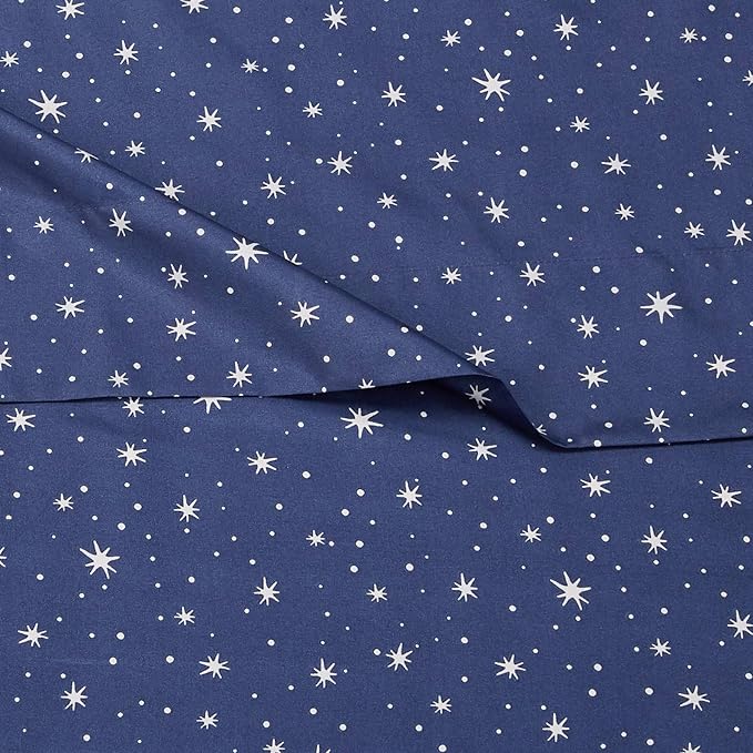 Amazon Basics Kid's Soft Easy-Wash Lightweight Microfiber 3-Piece Sheet Set, Twin, Navy Galaxy (Pack of 4)