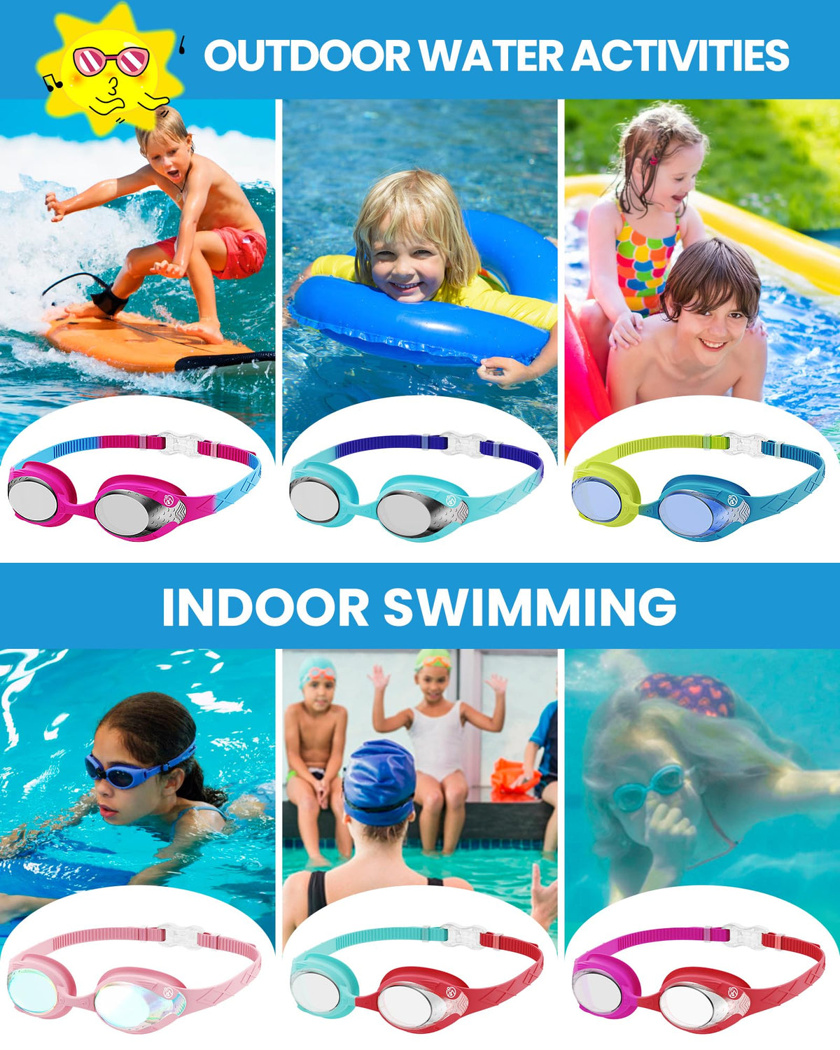 OutdoorMaster Kids Swim Goggles 2 Pack - Quick Adjustable Strap