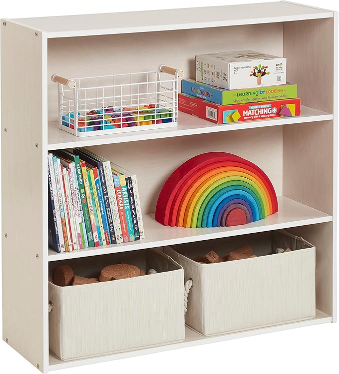 ECR4Kids Streamline 3-Shelf Storage Cabinet, 36in, Kid's Bookshelf, White Wash