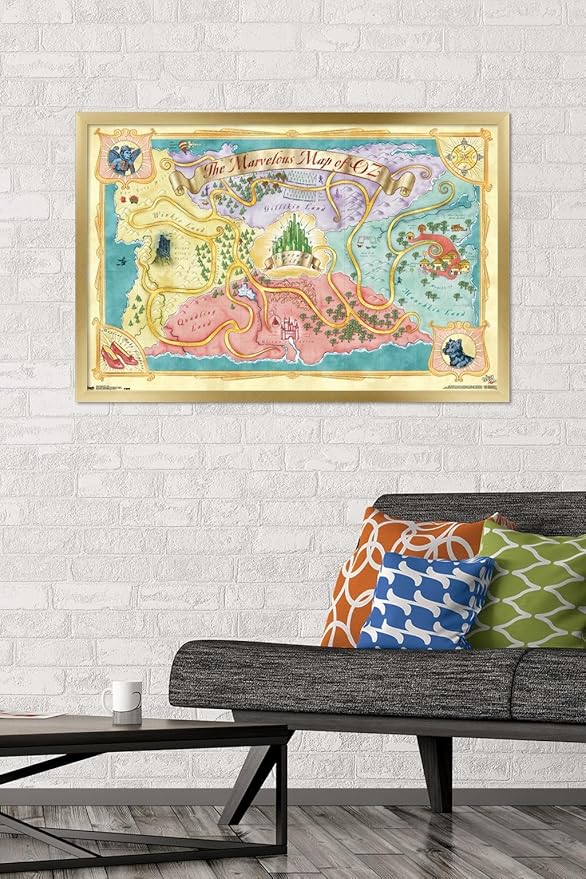The Wizard Of Oz - Map Wall Poster, 34L" x 22.4W", Gold Framed Version