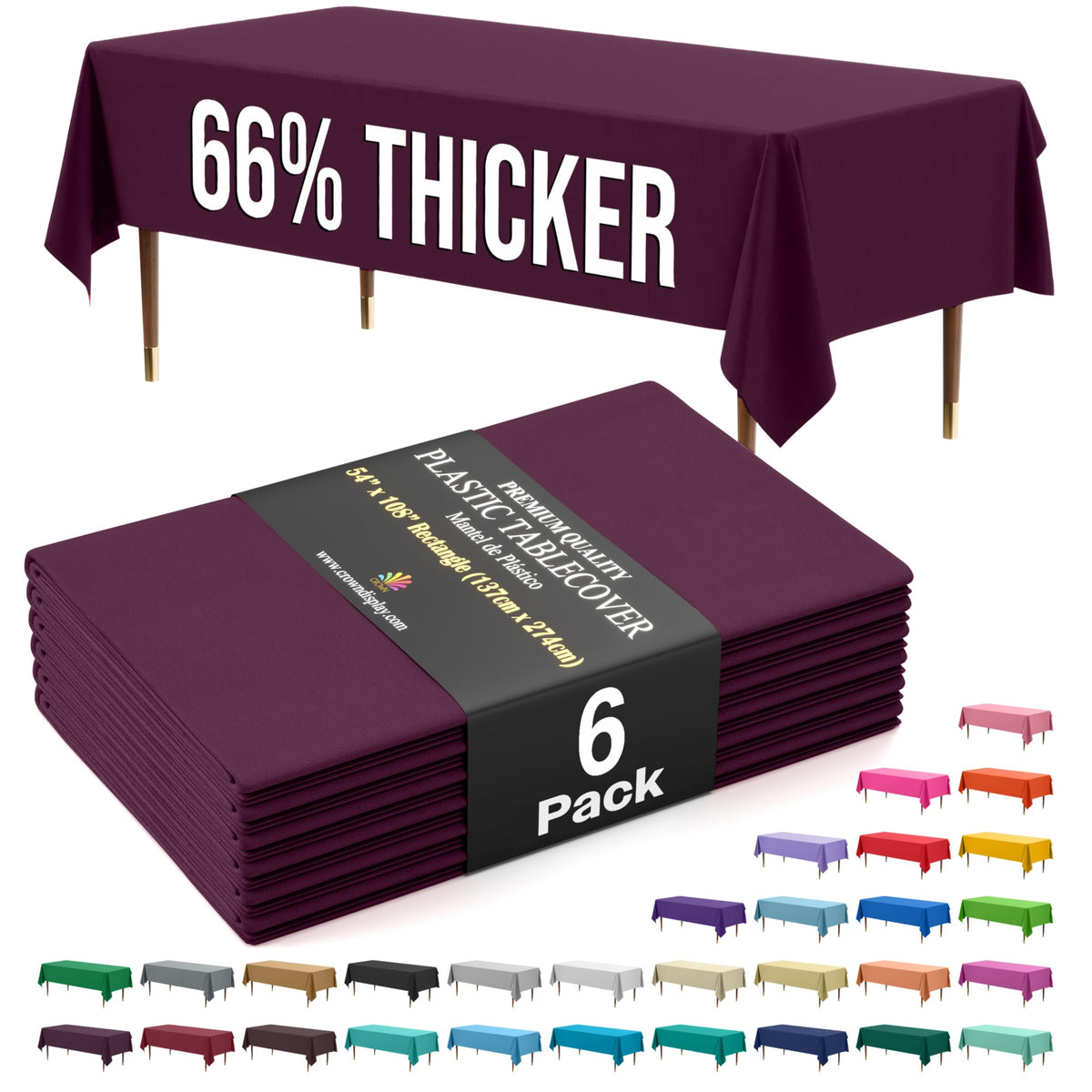 Exquisite Party Solids 66% Thicker Premium Plastic Table Cloth Rectangle Table Cover 0.5 Mil 12 Pack Red Table Cloth 54 Inch x 108 Inch Disposable Tablecloth Won't Tear Easily Like Cheap Thin Brands