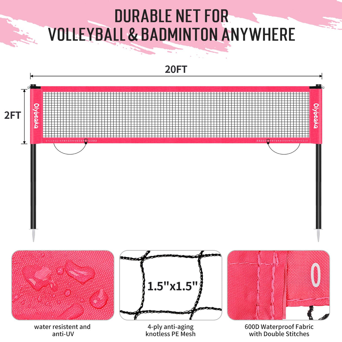 20ft Outdoor Volleyball & Badminton Combo Net Set for Backyard Beach with Adjustable Poles, Durable Anti-Sag Net, PU Volleyball, 2 Aluminum Rackets